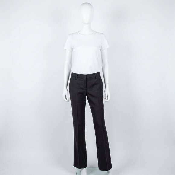 Prada Dark Charcoal Gray Virgin Wool Flat Front Boot Cut Trousers Pants IT42 - Picture 2 of 8